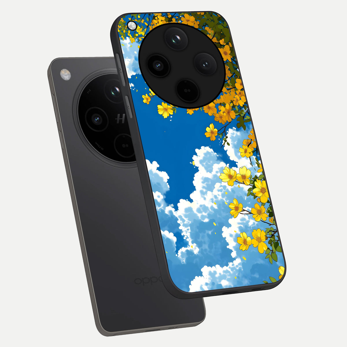  Golden Petal Sky phone case For Oppo Find X8 showing premium glass back cover with detailed artwork