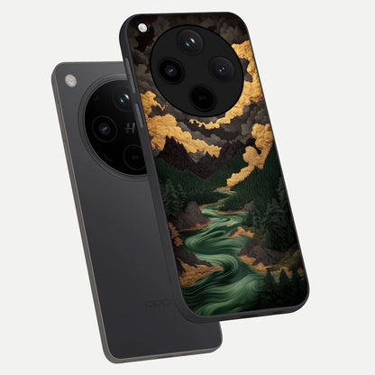  Golden River Moon phone case For Oppo Find X8 showing premium glass back cover with detailed artwork