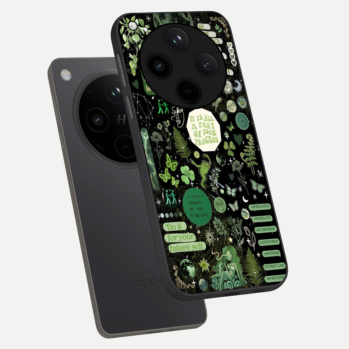  Green Mandala Pattern phone case For Oppo Find X8 showing premium glass back cover with detailed artwork