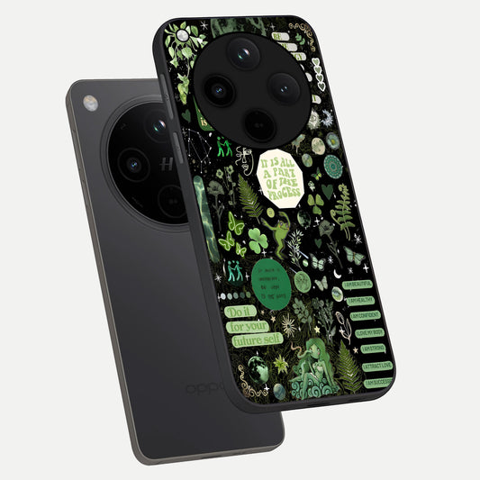  Green Mandala Pattern phone case For Oppo Find X8 showing premium glass back cover with detailed artwork