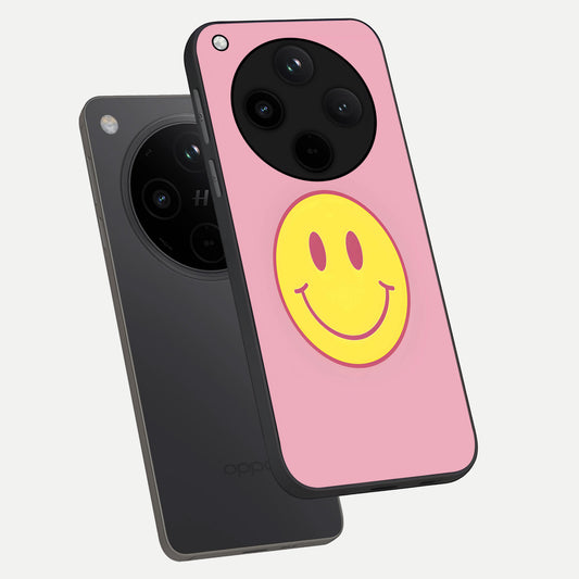  Happy Pink Mood phone case For Oppo Find X8 showing premium glass back cover with detailed artwork