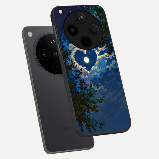  Heart With Moon Sky phone case For Oppo Find X8 showing premium glass back cover with detailed artwork
