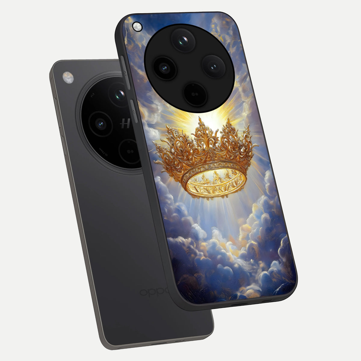  Heavenly Crown Light phone case For Oppo Find X8 showing premium glass back cover with detailed artwork