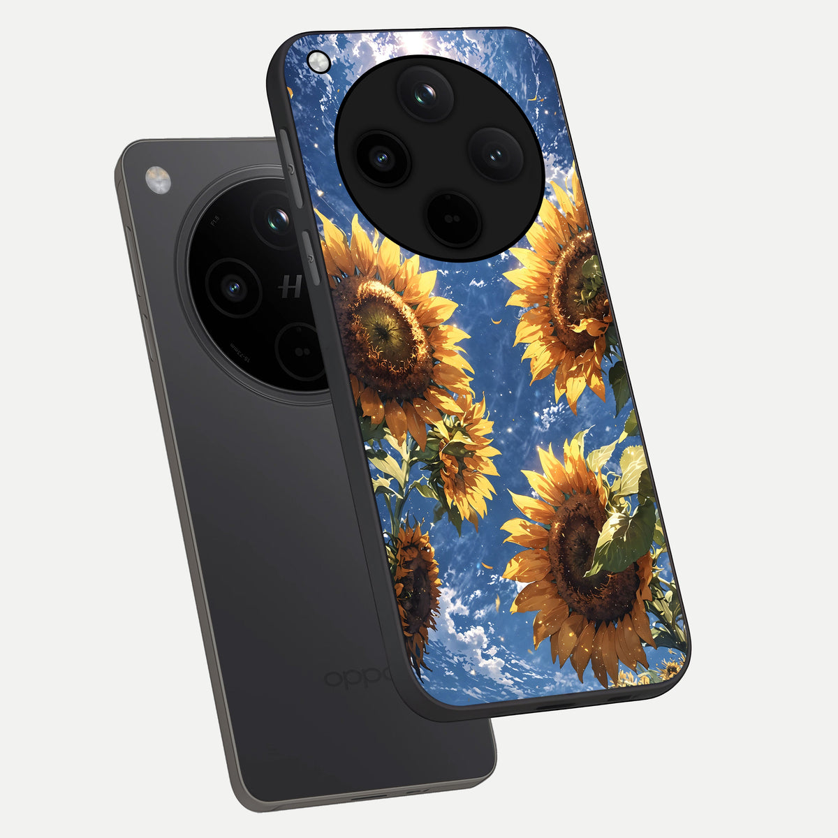  Heavenly Sunflower Rise phone case For Oppo Find X8 showing premium glass back cover with detailed artwork