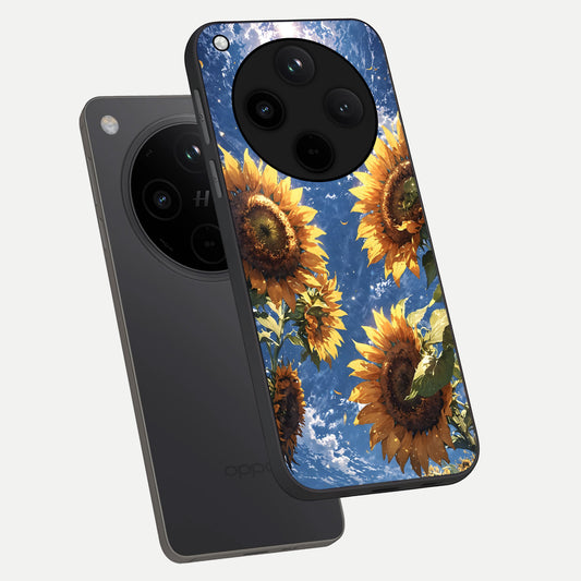 Heavenly Sunflower Rise phone case For Oppo Find X8 showing premium glass back cover with detailed artwork
