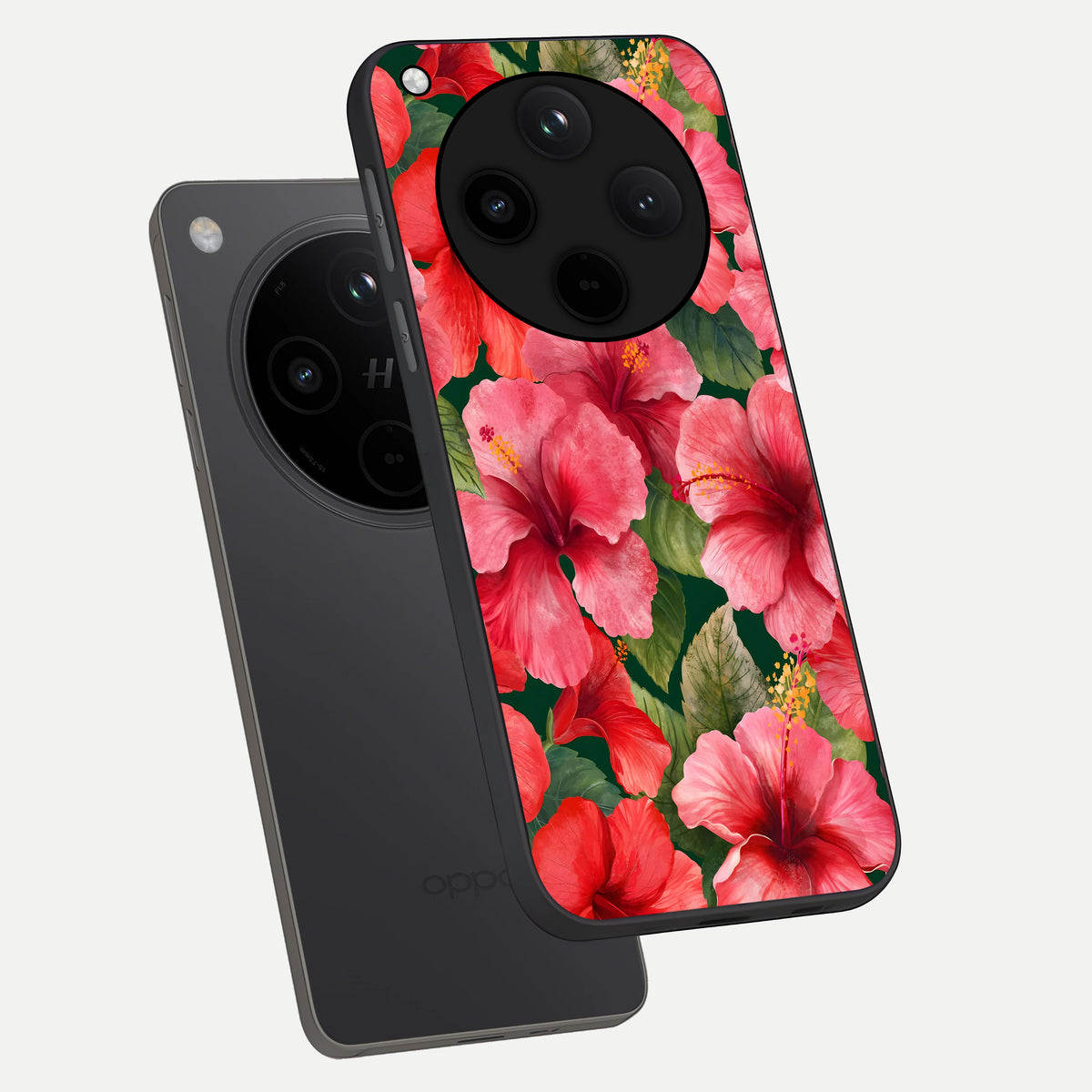  Hibiscus Pattern phone case For Oppo Find X8 showing premium glass back cover with detailed artwork
