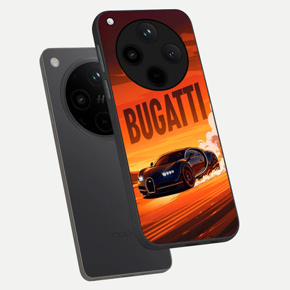  Inferno Bugatti Storm phone case For Oppo Find X8 showing premium glass back cover with detailed artwork