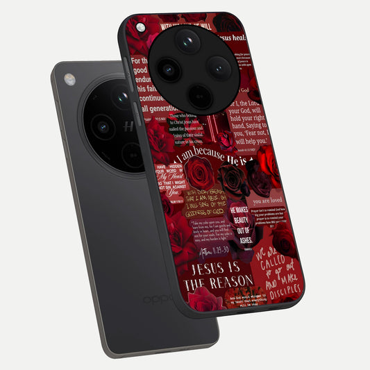  Jesus Love Heals phone case For Oppo Find X8 showing premium glass back cover with detailed artwork