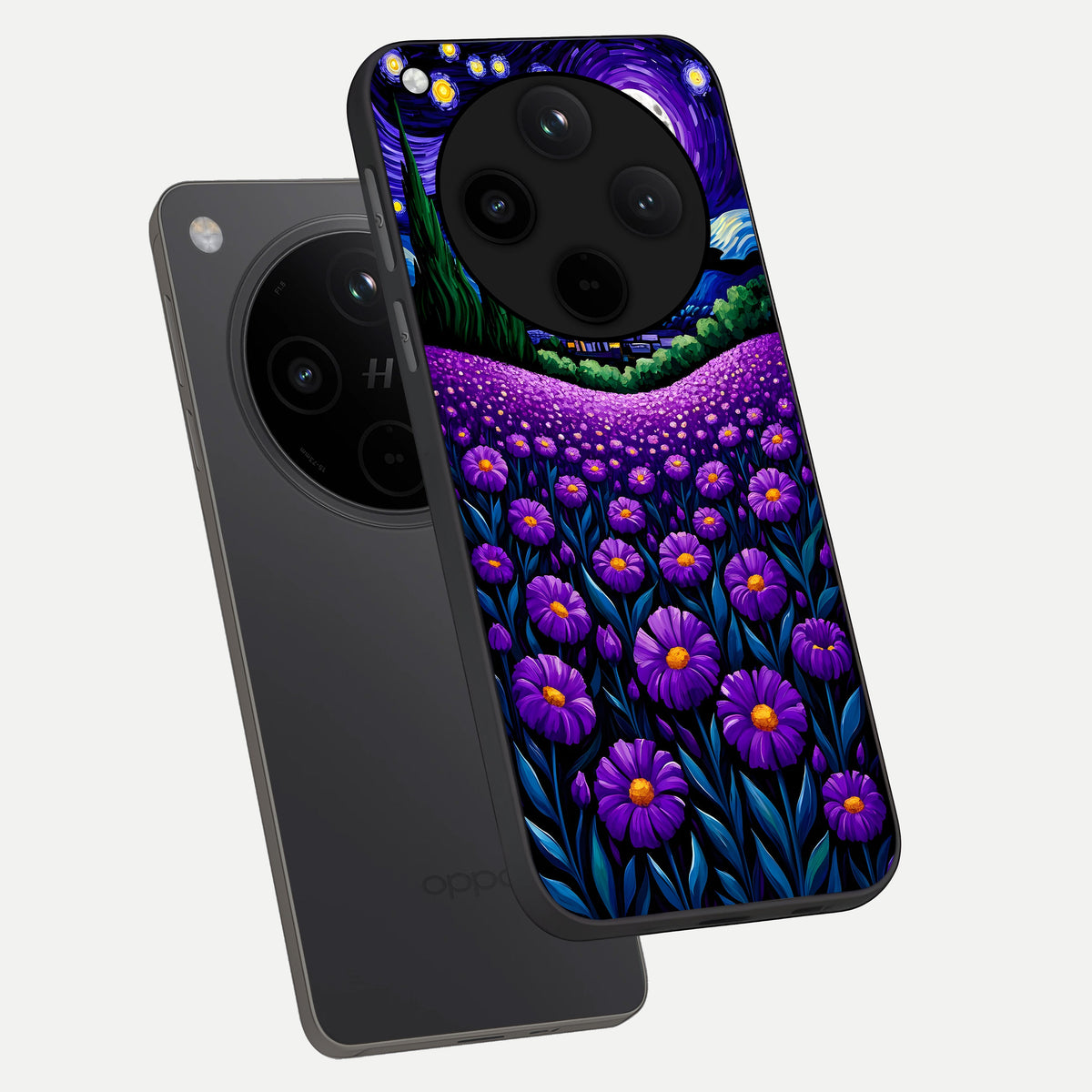  Lavender Moon Field phone case For Oppo Find X8 showing premium glass back cover with detailed artwork