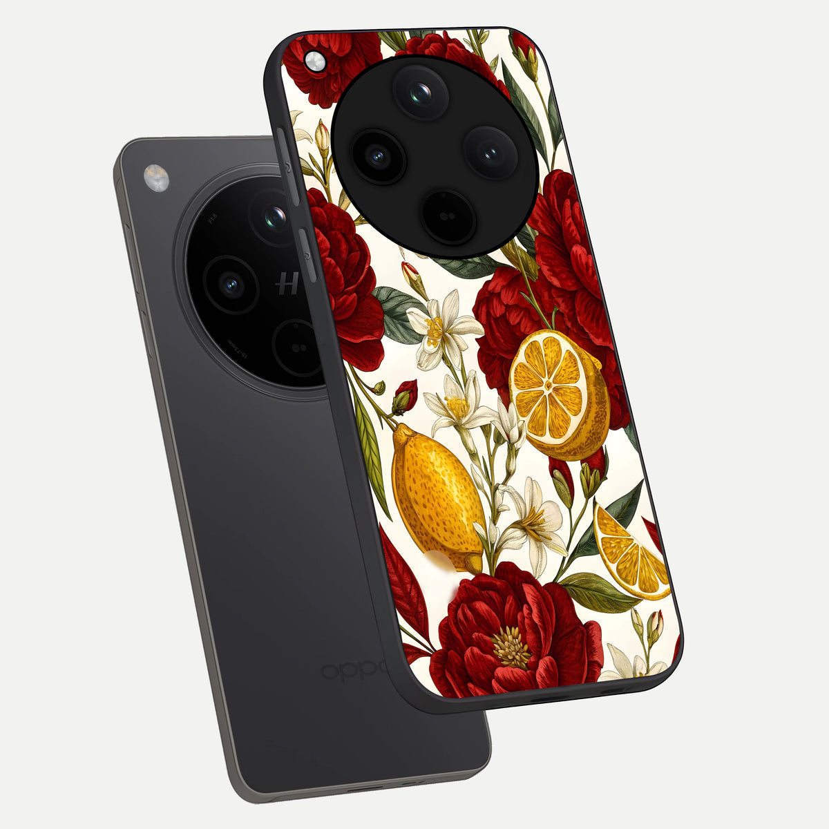  Lemon Rose Charm phone case For Oppo Find X8 showing premium glass back cover with detailed artwork