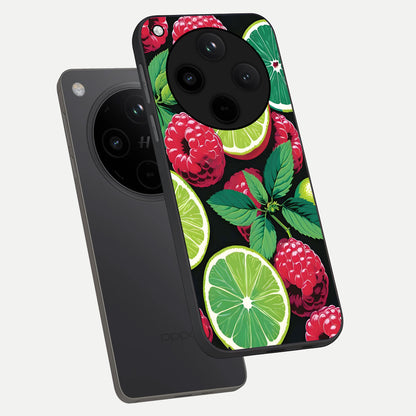 Lime and Raspberry Pattern phone case For Oppo Find X8 showing premium glass back cover with detailed artwork