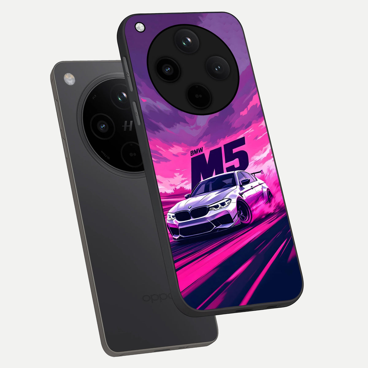 MS Neon Car phone case For Oppo Find X8 showing premium glass back cover with detailed artwork