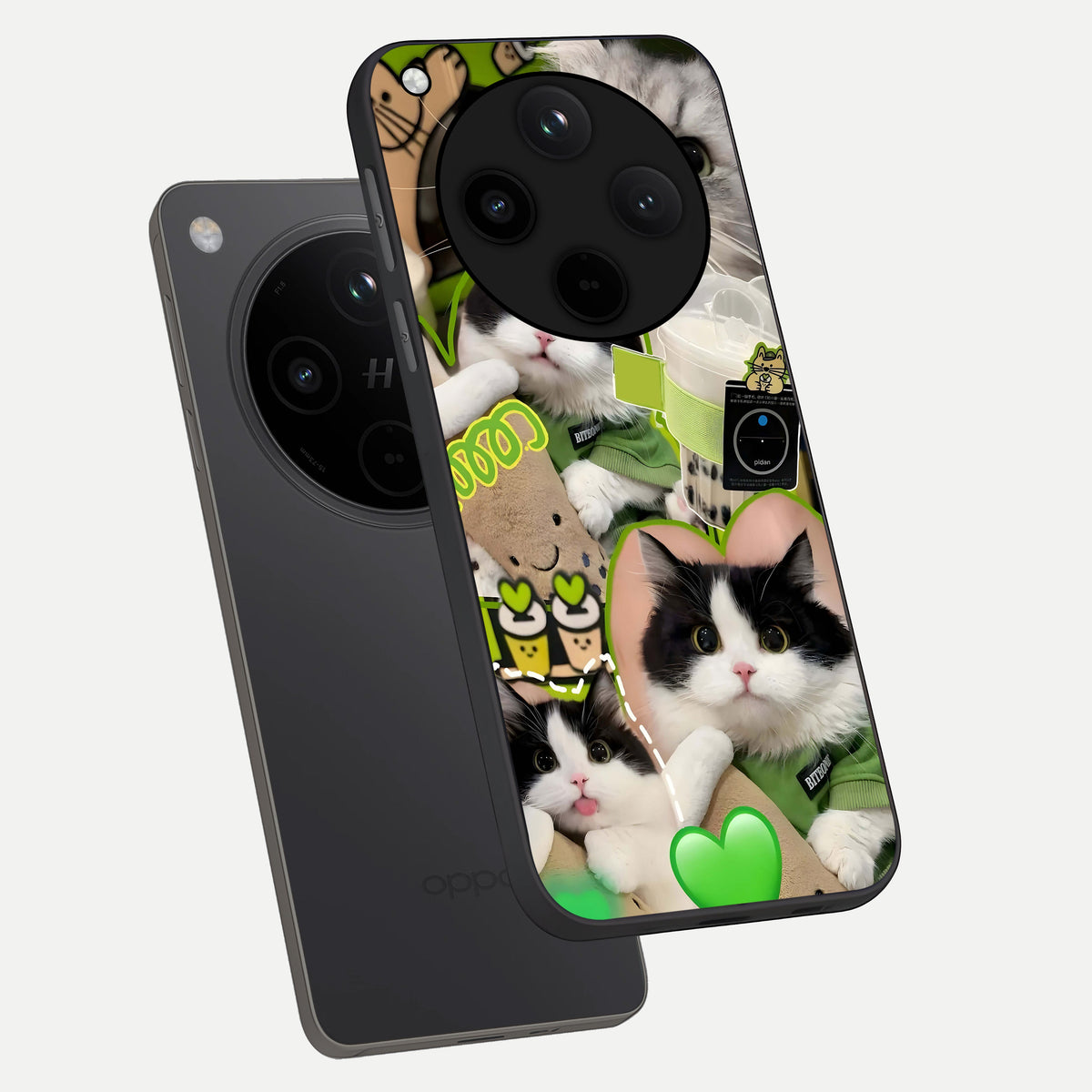  Matcha Cats Mood phone case For Oppo Find X8 showing premium glass back cover with detailed artwork