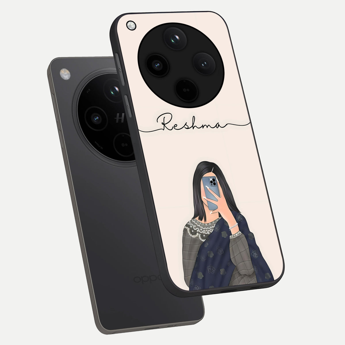  Mirror Mood Muse With Custom Name phone case For Oppo Find X8 showing premium glass back cover with detailed artwork