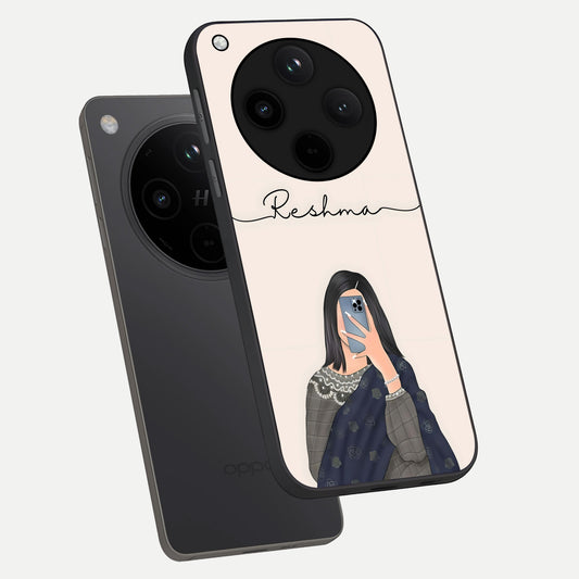  Mirror Mood Muse With Custom Name phone case For Oppo Find X8 showing premium glass back cover with detailed artwork