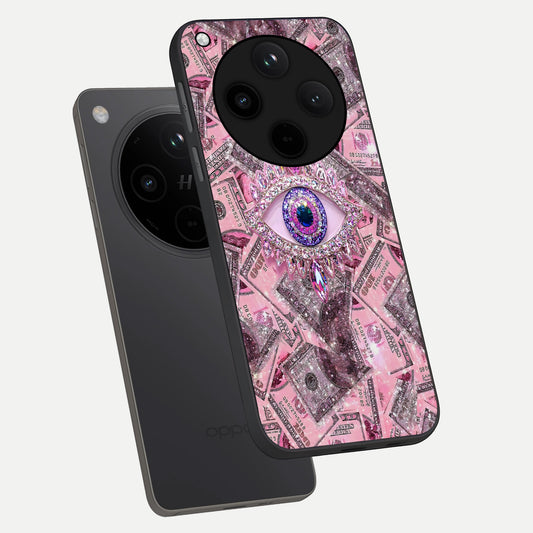  Money Eye Luxe phone case For Oppo Find X8 showing premium glass back cover with detailed artwork