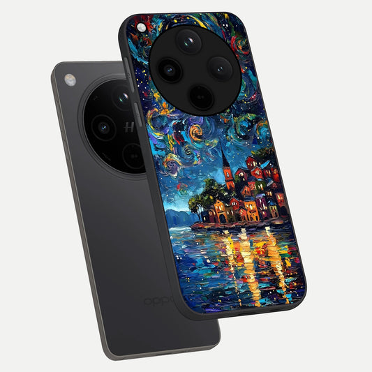  Moonlight Harbor Glow phone case For Oppo Find X8 showing premium glass back cover with detailed artwork