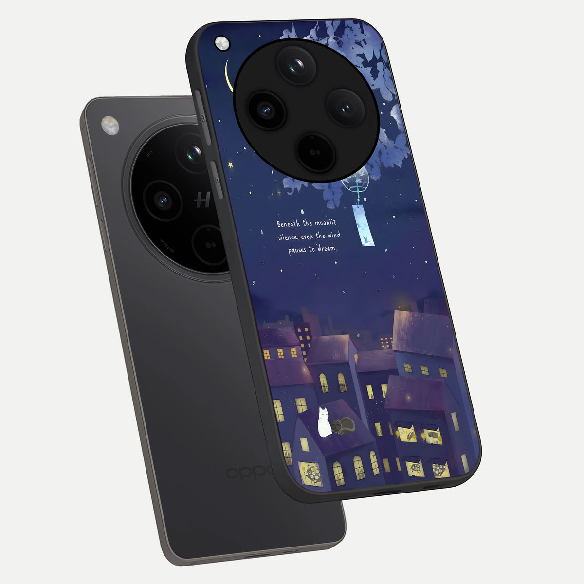  Moonlit Cat Silence phone case For Oppo Find X8 showing premium glass back cover with detailed artwork