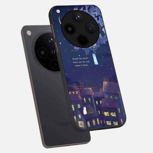  Moonlit Cat Silence phone case For Oppo Find X8 showing premium glass back cover with detailed artwork