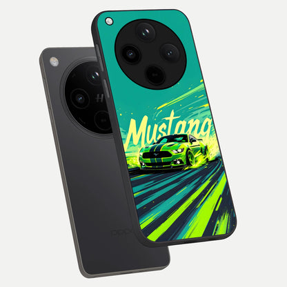  Mustang Bang phone case For Oppo Find X8 showing premium glass back cover with detailed artwork