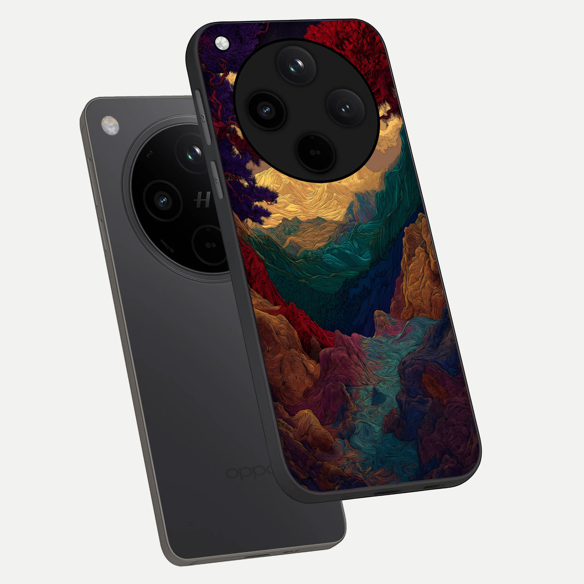  Mystic Valley Light phone case For Oppo Find X8 showing premium glass back cover with detailed artwork