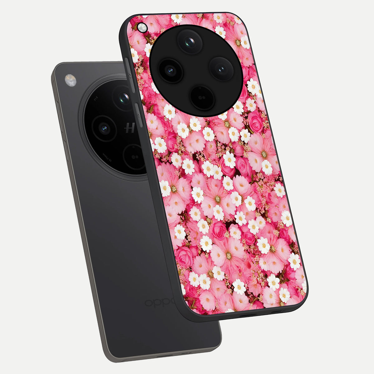  Pink Daisy Bliss phone case For Oppo Find X8 showing premium glass back cover with detailed artwork