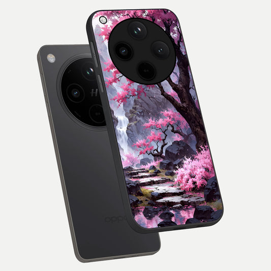  Pink Sunflower Glow phone case For Oppo Find X8 showing premium glass back cover with detailed artwork