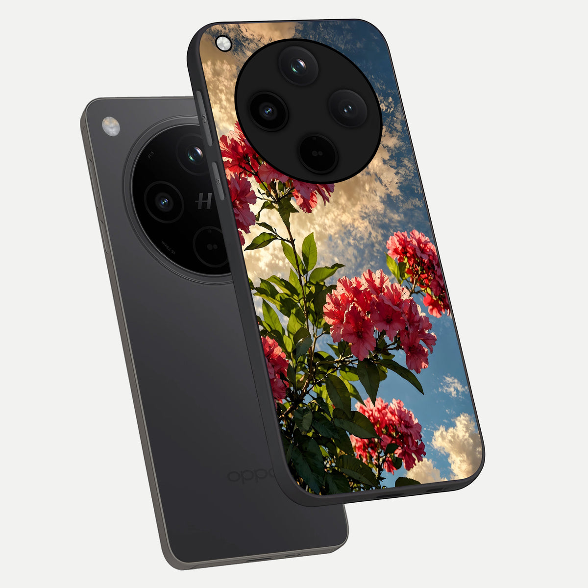  Red Bloom Skies phone case For Oppo Find X8 showing premium glass back cover with detailed artwork