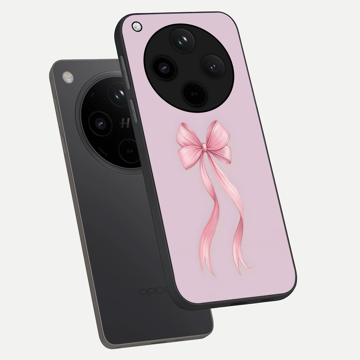  Soft Blush Bow phone case For Oppo Find X8 showing premium glass back cover with detailed artwork