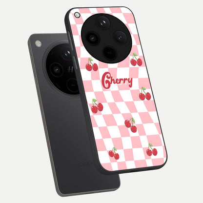  Sweet Cherry Vibes phone case For Oppo Find X8 showing premium glass back cover with detailed artwork