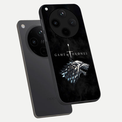  Throne Wolf Legacy phone case For Oppo Find X8 showing premium glass back cover with detailed artwork