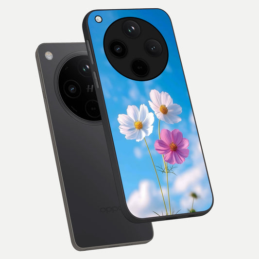  Tripple Flowers With Sky phone case For Oppo Find X8 showing premium glass back cover with detailed artwork