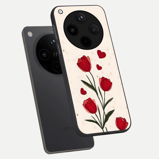  Tulip With Heart phone case For Oppo Find X8 showing premium glass back cover with detailed artwork