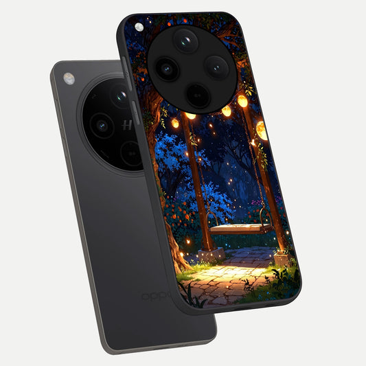  Twilight Garden Swing phone case For Oppo Find X8 showing premium glass back cover with detailed artwork