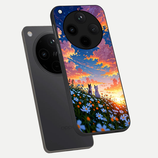  Two Cats Friends phone case For Oppo Find X8 showing premium glass back cover with detailed artwork
