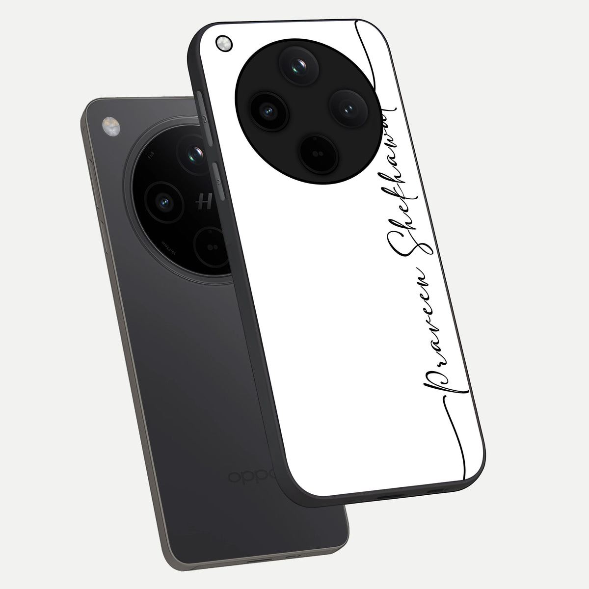  White Tune Custom Name phone case For Oppo Find X8 showing premium custom name glass back cover