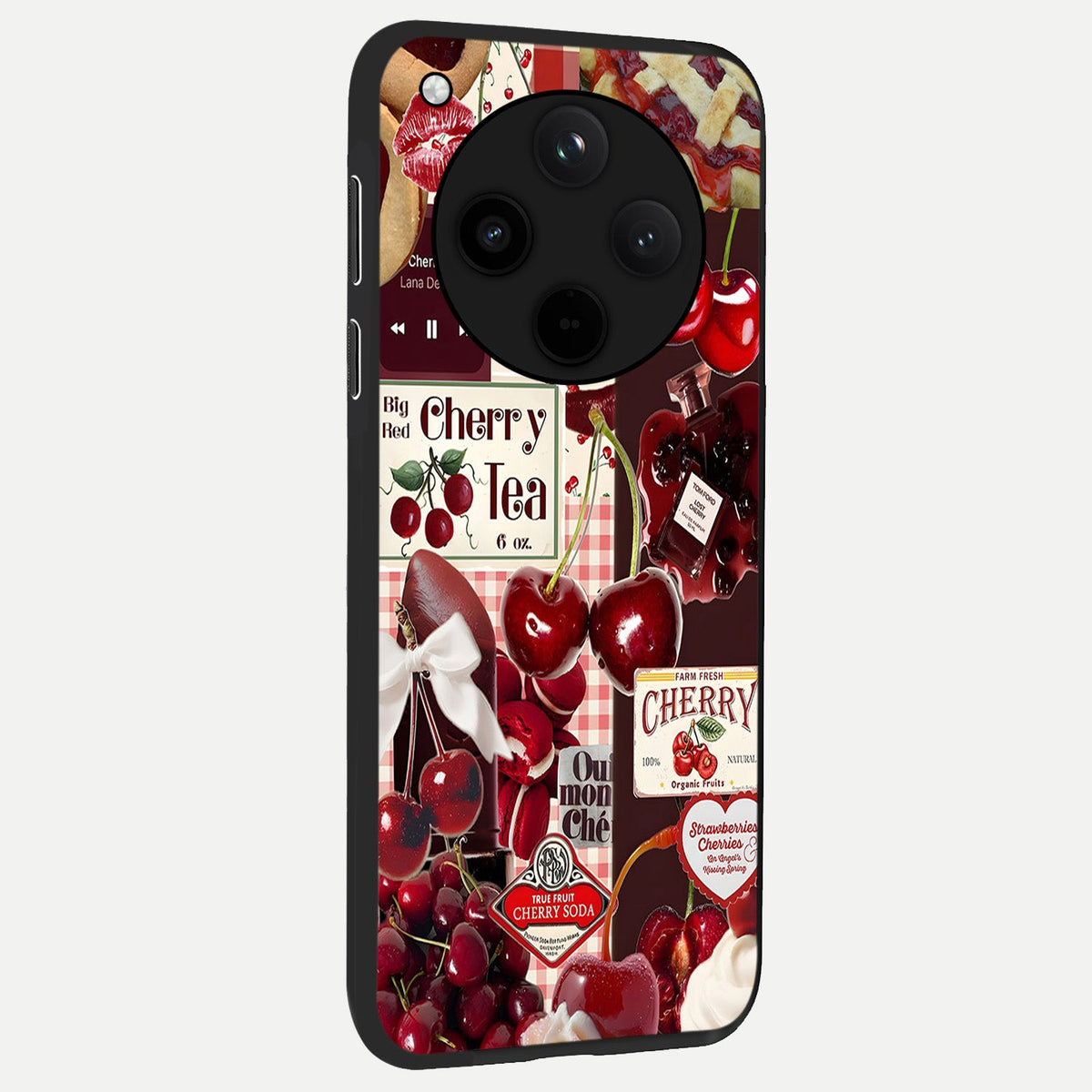  Aesthetic Cherry Tea back cover For Oppo Find X8 slim fit glass case with vibrant aesthetic design