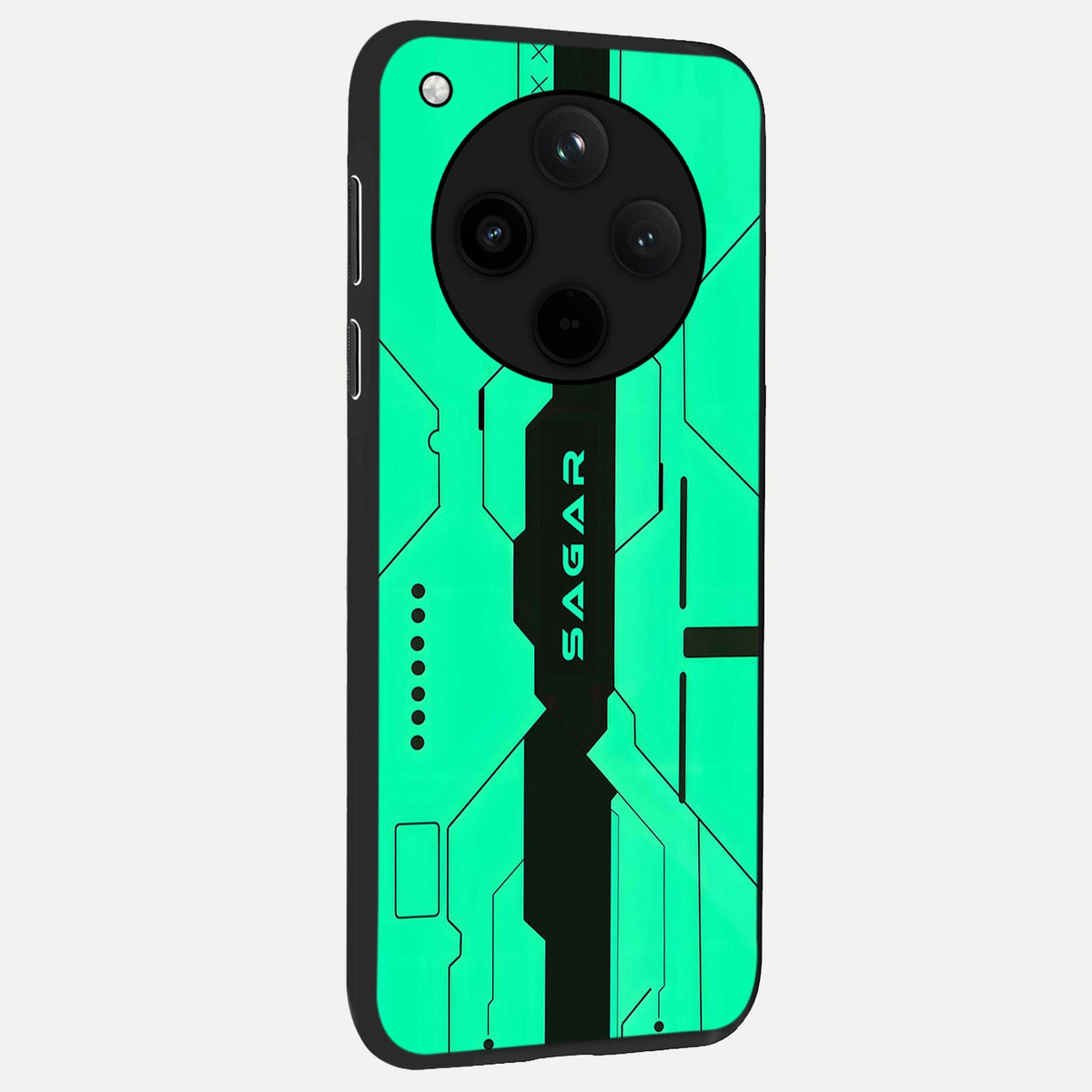  Aqua Tech CYBERPUNK Custom Name back cover For Oppo Find X8 slim fit glass case with vibrant aesthetic design