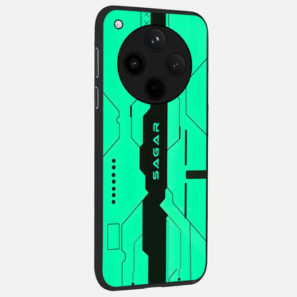  Aqua Tech CYBERPUNK Custom Name back cover For Oppo Find X8 slim fit glass case with vibrant aesthetic design