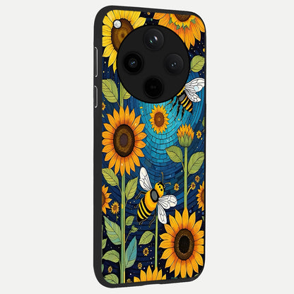  Bees And Sunflowers back cover For Oppo Find X8 slim fit glass case with vibrant aesthetic design