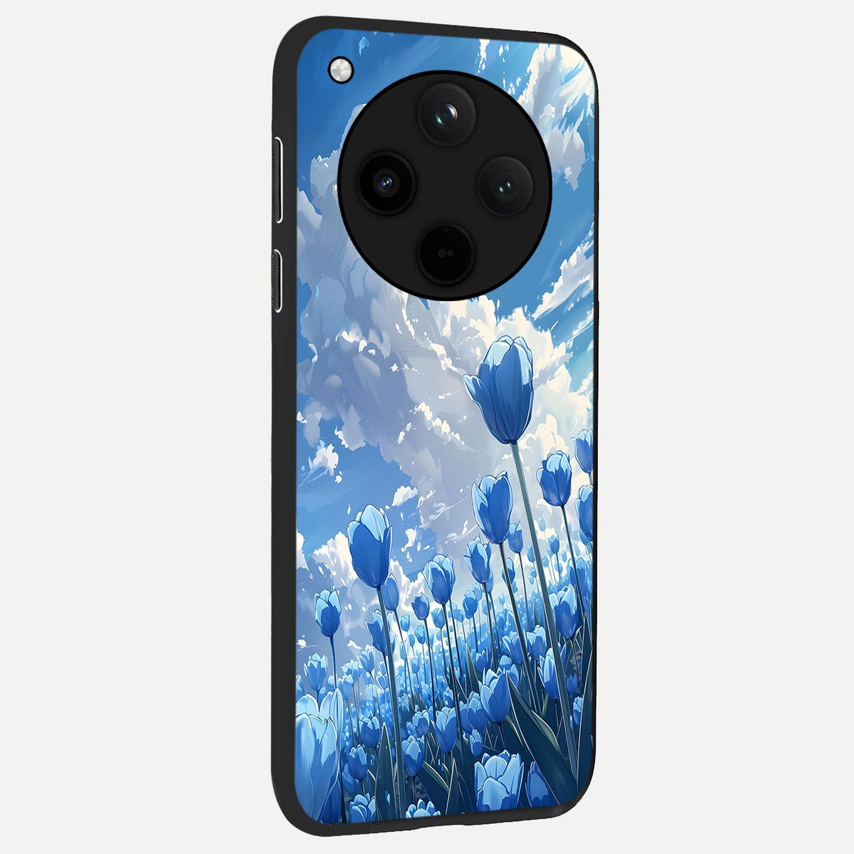  Blue Tulip Clouds back cover For Oppo Find X8 slim fit glass case with vibrant aesthetic design