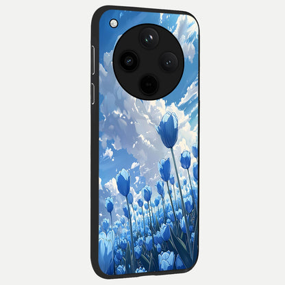  Blue Tulip Clouds back cover For Oppo Find X8 slim fit glass case with vibrant aesthetic design
