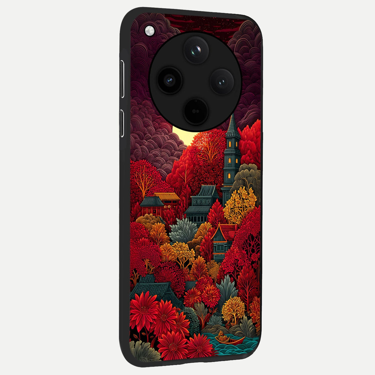  Scarlet Autumn Temple back cover For Oppo Find X8 slim fit glass case with vibrant aesthetic design
