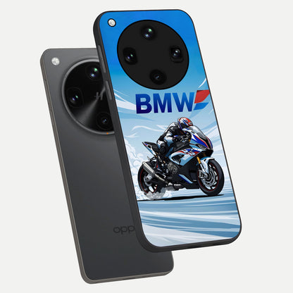  BMW Power Drift phone case For Oppo Find X8 Ultra showing premium glass back cover with detailed artwork