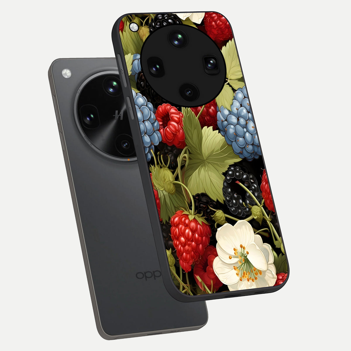  Berry Bloom Charm phone case For Oppo Find X8 Ultra showing premium glass back cover with detailed artwork