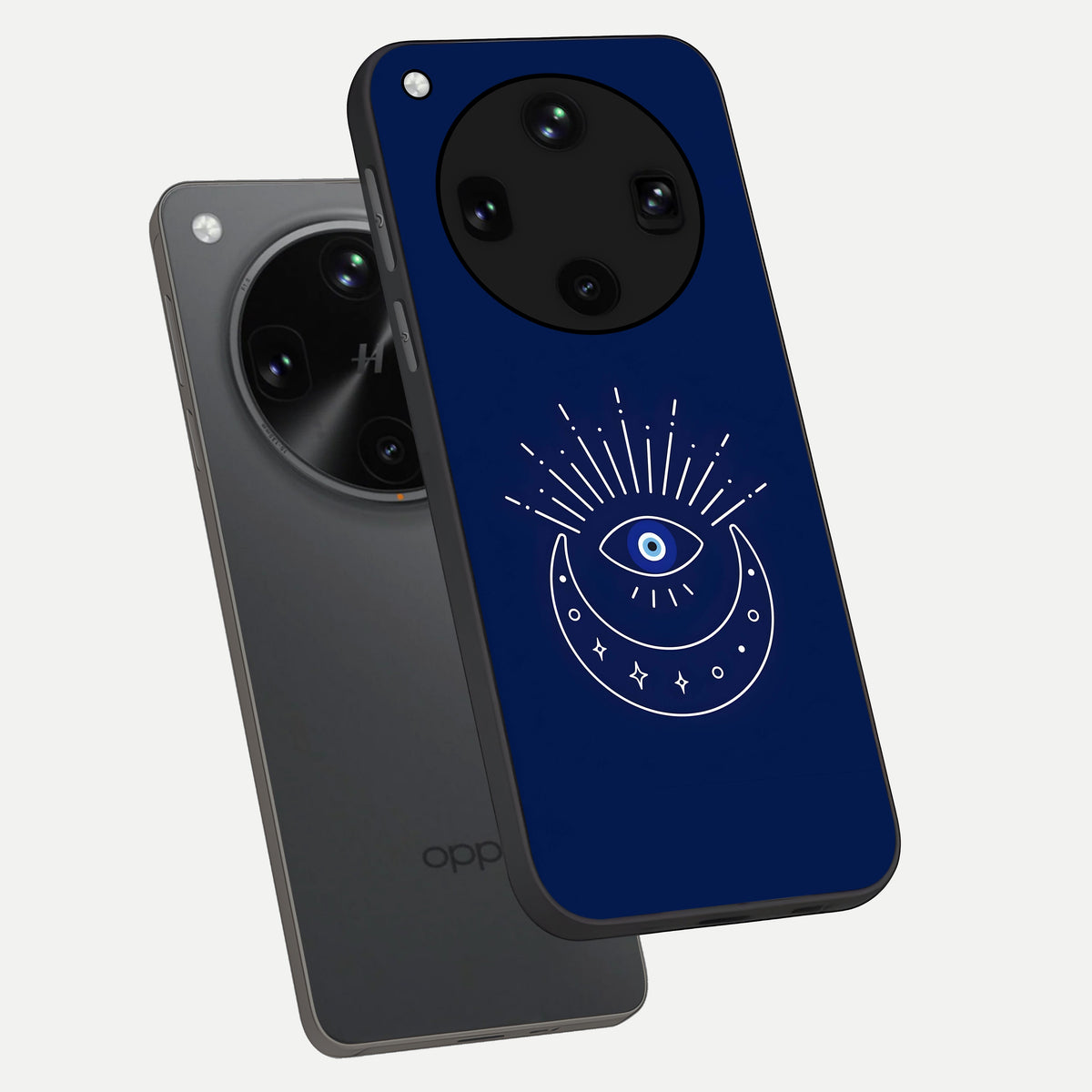  Blue Evil Eye phone case For Oppo Find X8 Ultra showing premium glass back cover with detailed artwork