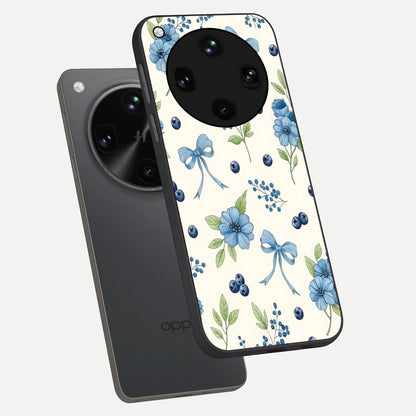  Blue Flower And Bow phone case For Oppo Find X8 Ultra showing premium glass back cover with detailed artwork