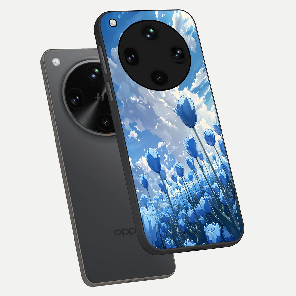  Blue Tulip Clouds phone case For Oppo Find X8 Ultra showing premium glass back cover with detailed artwork