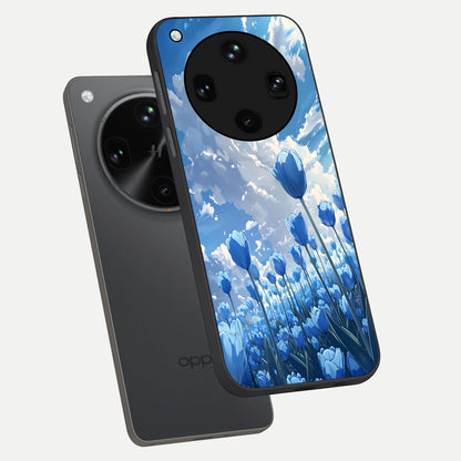  Blue Tulip Clouds phone case For Oppo Find X8 Ultra showing premium glass back cover with detailed artwork