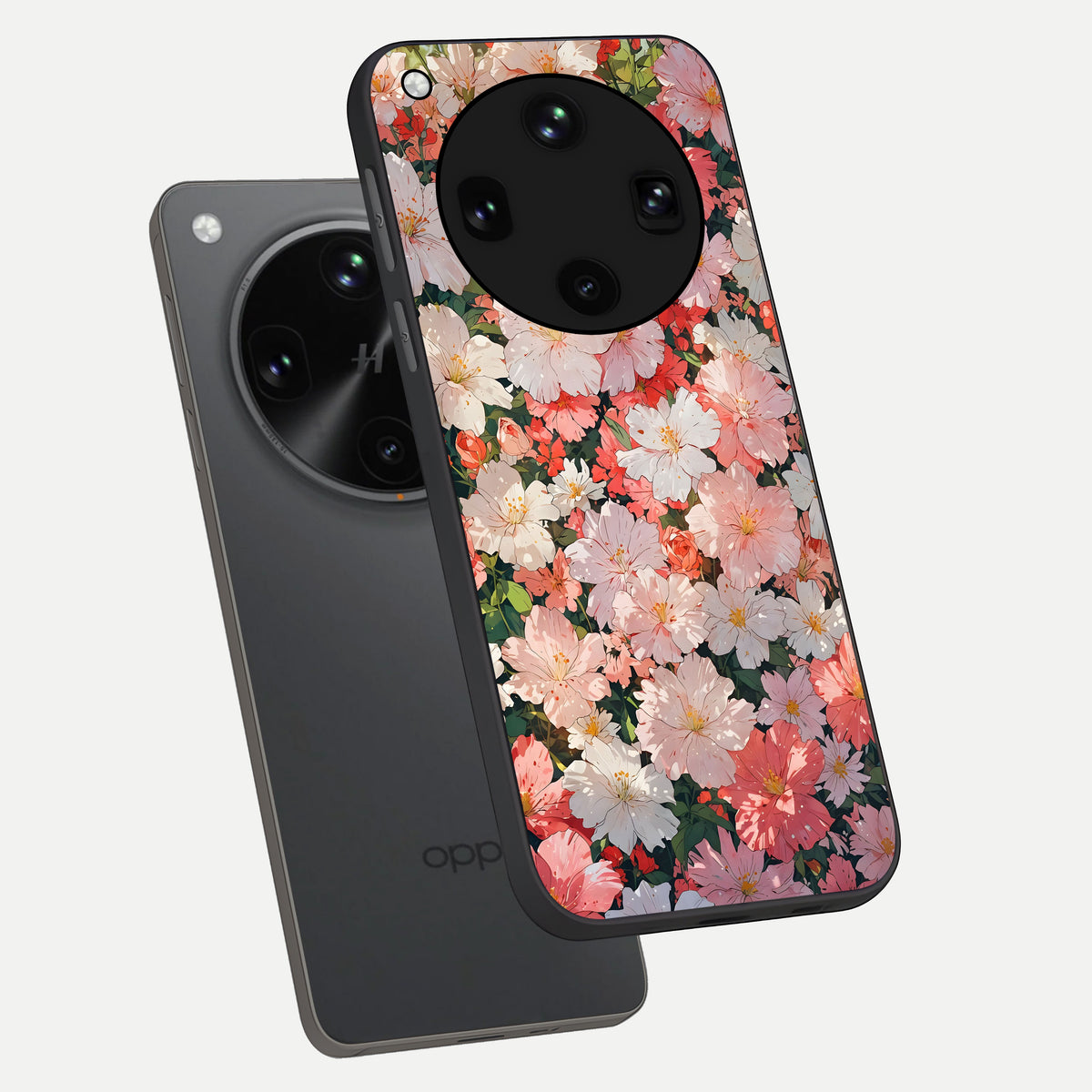  Blush Bloom Field phone case For Oppo Find X8 Ultra showing premium glass back cover with detailed artwork